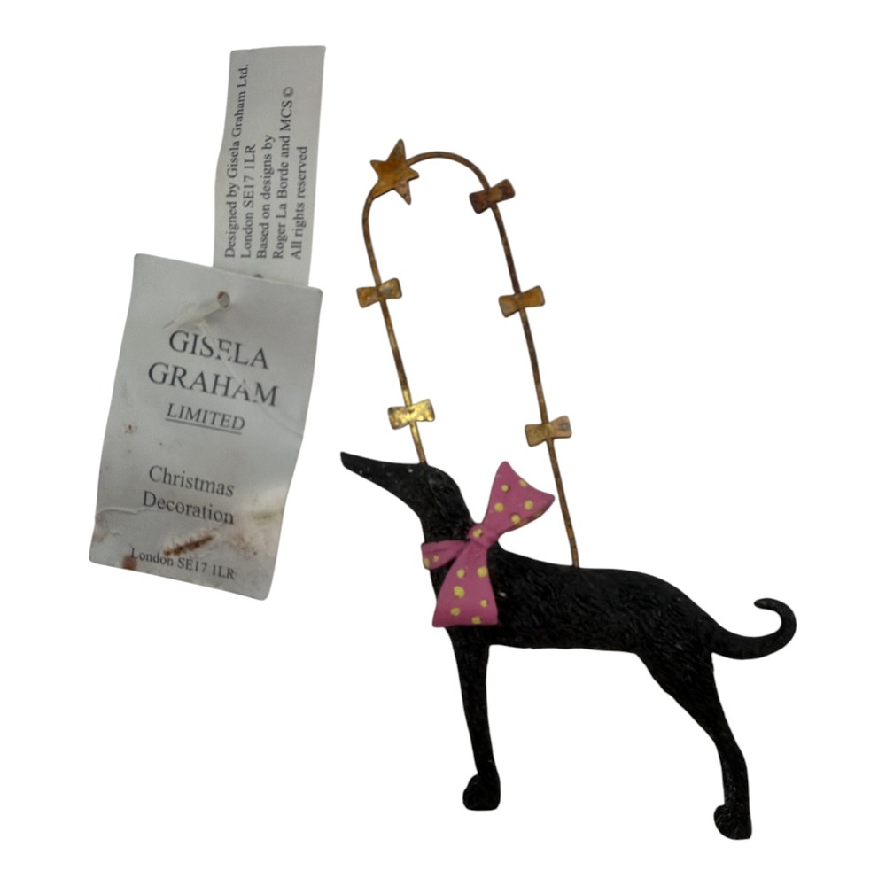 Gisela Graham Hanging Dog w/Bow Christmas Tree Holiday Ornament NWT